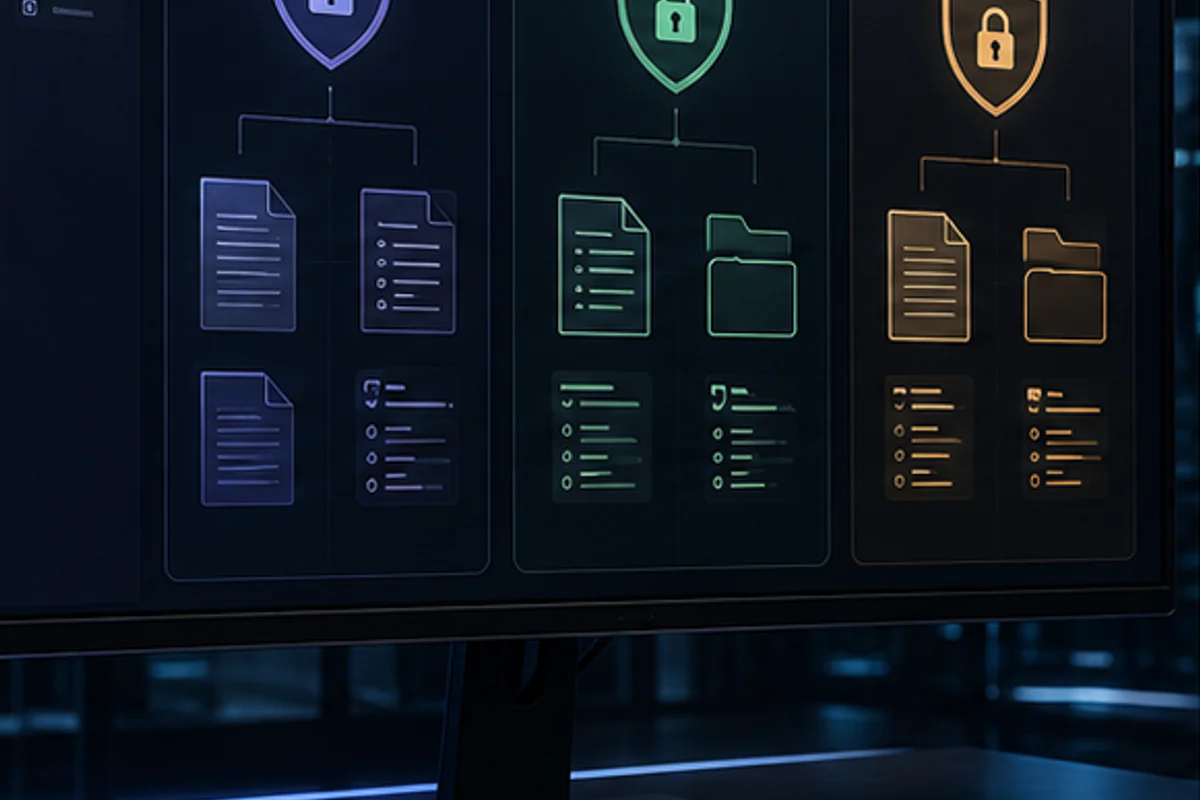 AI data classification workspace separating public, internal and restricted documents